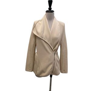 French Mauve Women's Ribbed Knit Zip Front Collared Blazer Jacket Cream Size XS